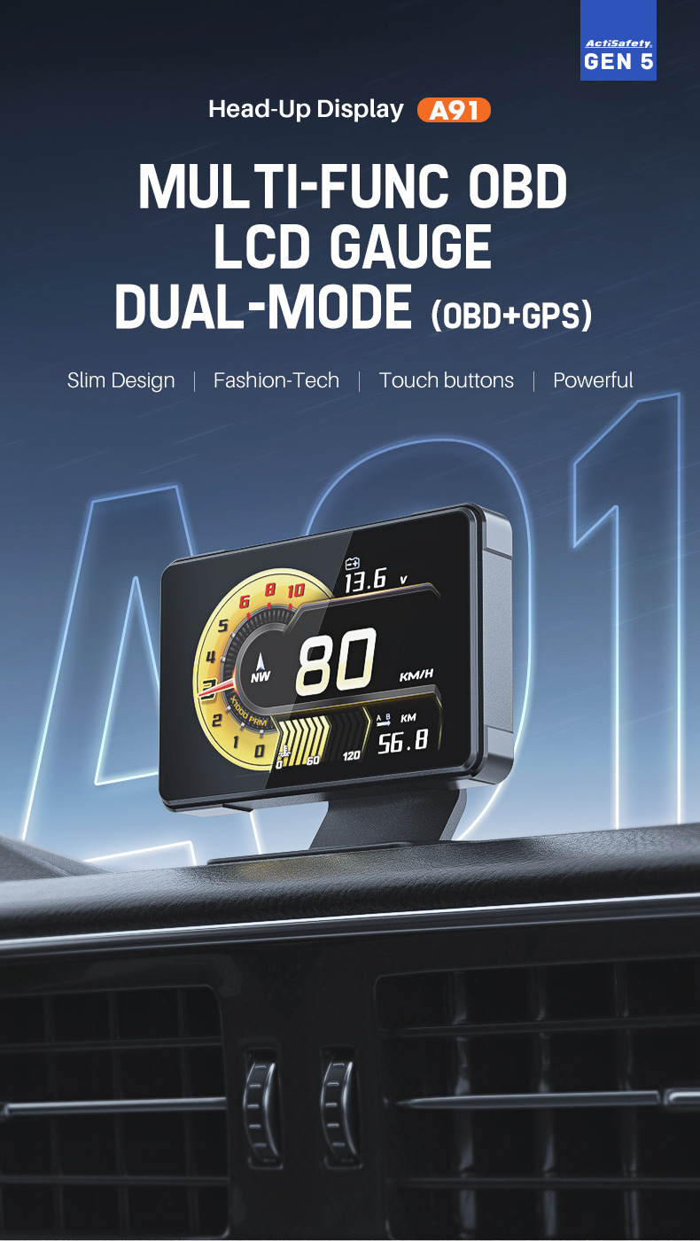 Full Lcd Screen Obd Multifunctional Instrument for Displaying Water Temperature, Exhaust Temperature, Turbo Intake Speed, Oil Temperature, Speedometer, Hud Head-Up Display
