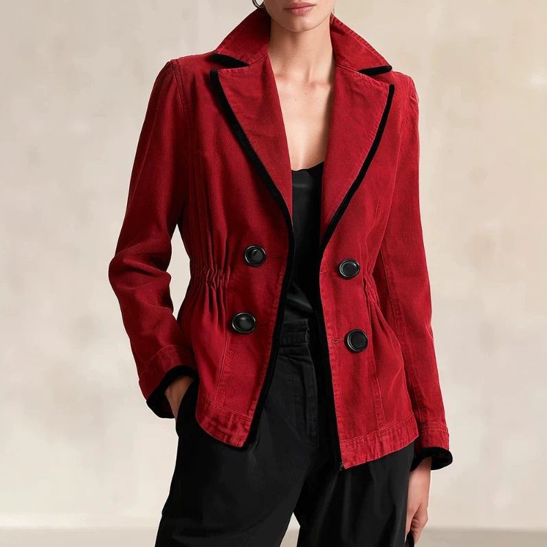 European and American cross-border independent brand: fashionable, retro, and casual women's red denim slim-fit blazer European and American cross-border independent brand: fashionable, retro, and casual women's red denim slim-fit blazer