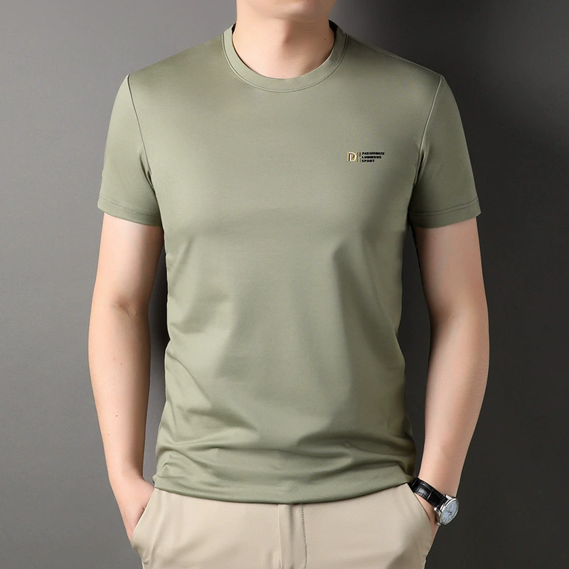 Мужская Мода Красивый однотонный топ 2023 летняя новая Корейская стильная простая модная футболка с круглым вырезом и короткими рукавами