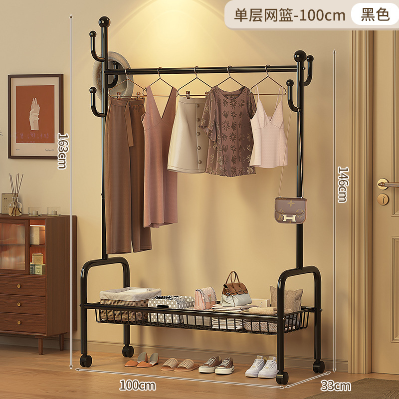 100cm 싱글 레이어 메쉬 바스켓 - 클래식 블랙 + 후크 6개 + 금속 범용 휠