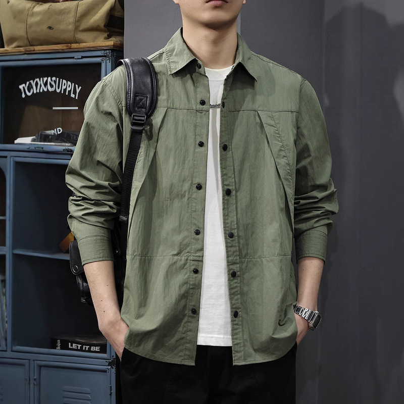 Spring New Fashion Brand Design Sense Stitching Long Sleeve Shirt Men's American Style Outdoor Tooling Shirt Loose Casual Jacket