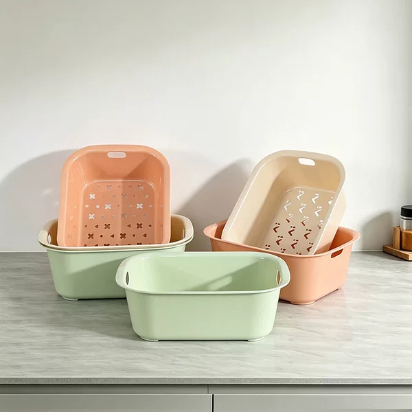 Draining Basket for Washing Vegetables, Household Kitchen and Living Room Fruit Basket, Vegetable Washing Basket, Fruit Storage Basket, 3166 Double-Handle Square Strainer