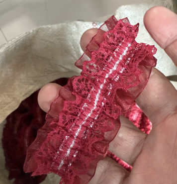 現品4cm二重リボンシワレース弾力シュシュ子供髪飾りヘアバンド緩めレース134