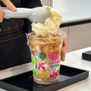 New Plastic Cup Spring Coffee Cup Disposable Milk Tea Cup Cold Drink Pet Plastic Cup Takeaway Cup with Logo Printed on It