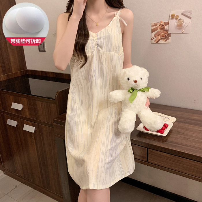 2024 verano con cojín de pecho espuma vestido de dormir mujer dulce vestido de suspensión estudiantes lindos dibujos animados ropa de casa de mujer al por mayor