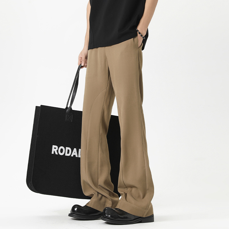 American-style Casual Black Drapey Plus-size Men's Trousers, 2025 Summer Cleanfit Loose Slimming Slightly Flared_voghion.com
