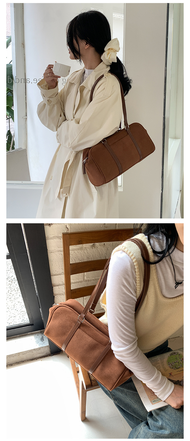 2024 suede autumn edition versatile shoulder bag, women's high-end sense, large capacity commuting plush bag_voghion.com