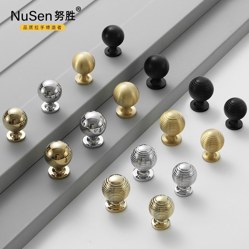 輕奢法式衣櫃純銅拉手美式北歐黃銅圓形單孔抽屜銀亮金櫥櫃門把手