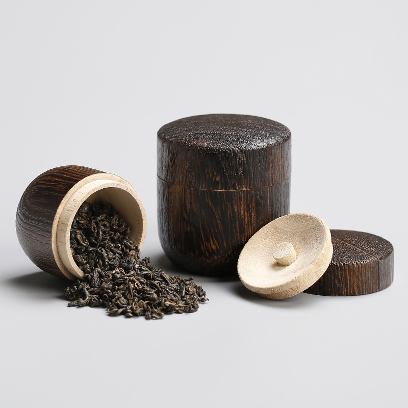 日式桐木罐炭烧茶叶包装罐防潮散茶包装礼盒做旧烧色桐木茶叶圆筒