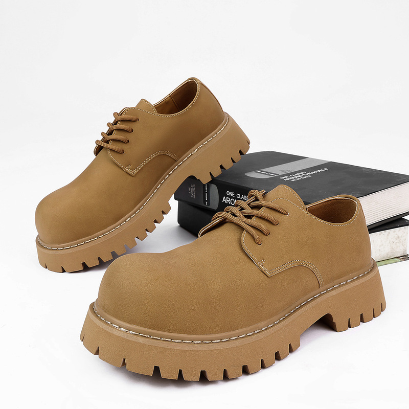 2025 Derby Shoes Men's British Style Thick Sole Height Increased Casual Big Toe Leather Shoes Fashionable Low-top Rhubarb Boots 32058