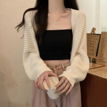 法式2025秋夏韩版宽松镂空短款开衫长袖防晒针织上衣外搭外套女