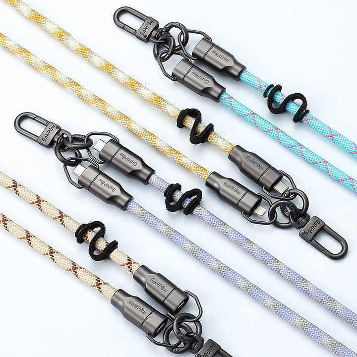 Customized Huajiasi Lanyard Fast Charging Cable 2-in-1 Type C to Type C Cable Braided Anti-Loss Cord Pd 60W