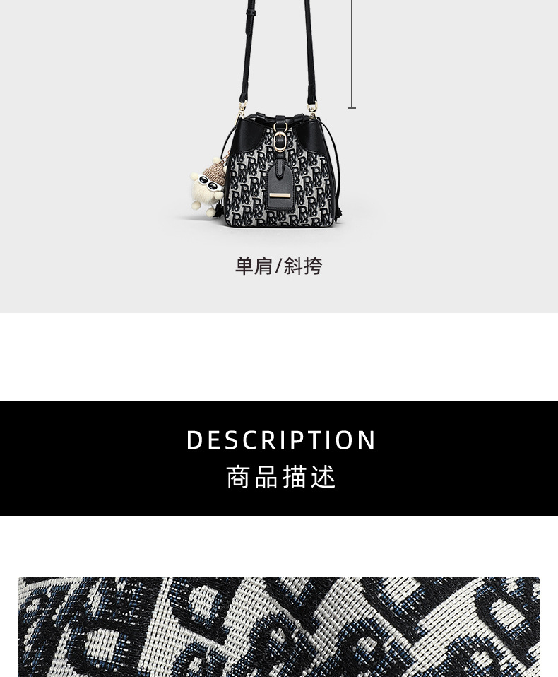 Túi bucket nữ rút dây vải canvas đeo chéo đi làm — Đêm cực đen (viney), Extreme Night Black (Phiên bản công khai) chi tiết 11