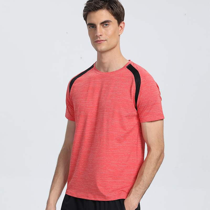 Verano nueva Camiseta deportiva casual para hombre costura elástica correr fitness transpirable manga corta hombres ropa de secado rápido al aire libre