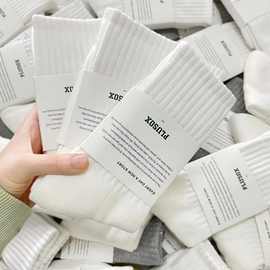 加厚保暖毛巾袜纯色中长款男女通用运动吸汗透气学生袜子黑白