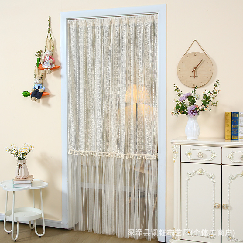French-Style Door Curtain Partition Curtain Bedroom Privacy Curtain No-Drill Magic Tape Toilet Aesthetic Mosquito-Proof Double-Layer Door Curtain