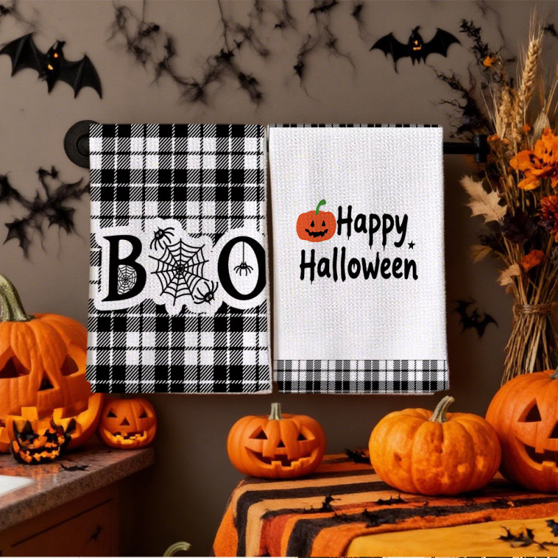 New cross-border Halloween pumpkin waffle towel hand towel for kitchen and bathroom cleaning, holiday gift New cross-border Halloween pumpkin waffle towel hand towel for kitchen and bathroom cleaning, holiday gift