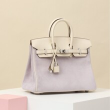 全手工缝制铂金包法国原厂swift皮拼麂皮女包BK25CM真皮女手提包