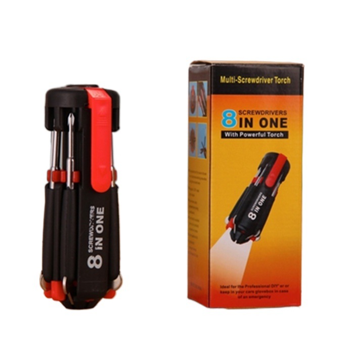 Herramienta de hardware traje de palabra herramienta de reparación de automóviles destornillador cruzado multifunción ocho en uno con luz LED