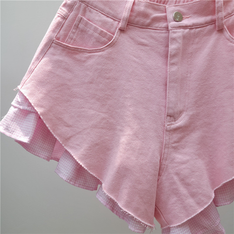 Pantalón Corto de Denim Doble Capa Denim de Poliéster, Talle Alto para Mujer image 3