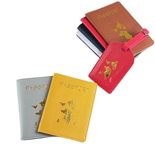 Cross-border customizable LOGO travel gold foil map PU leather boarding pass passport holder set luggage tag set