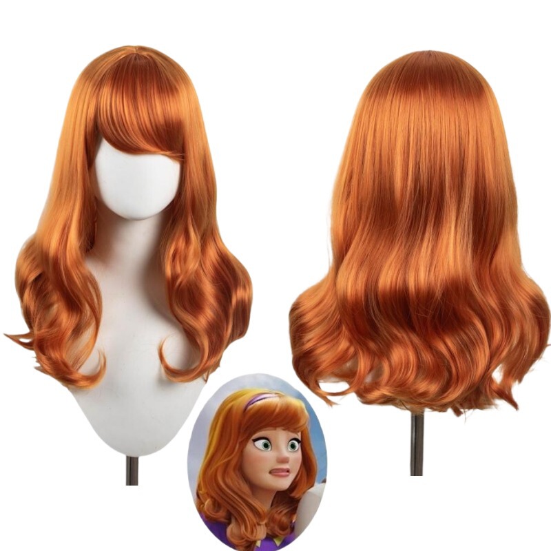 Halloween Cosplay Anime Scoob Daphne Cos Wig Orange Long Curly Hair Headgear