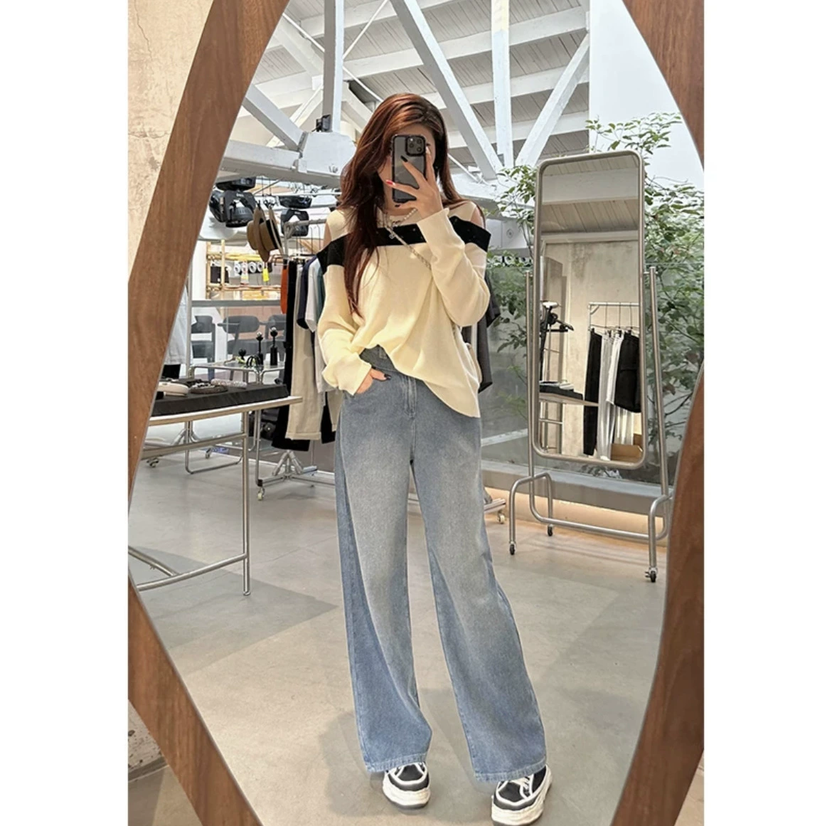 Li xiaocan [плечо Xiaolu] пухлый женский элегантный свитер большого размера в Корейском стиле с открытыми плечами и ранней весной