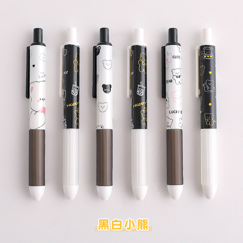 Lindo DE LA Historieta del color del caramelo de empuje pluma estudiante de gran capacidad de gel pluma de oficina firma pluma negro pluma al por mayor