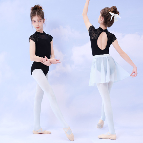 Children's dance clothing summer lace splicing soft mesh jumpsuit dance clothing girls ballet practice clothing