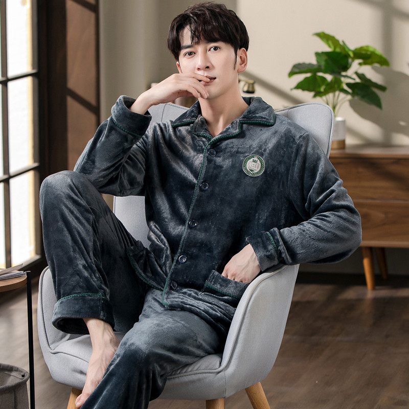 Otoño y invierno engrosado pijamas de terciopelo de coral para hombres invierno de franela para hombres primavera y otoño ropa para el hogar para hombres