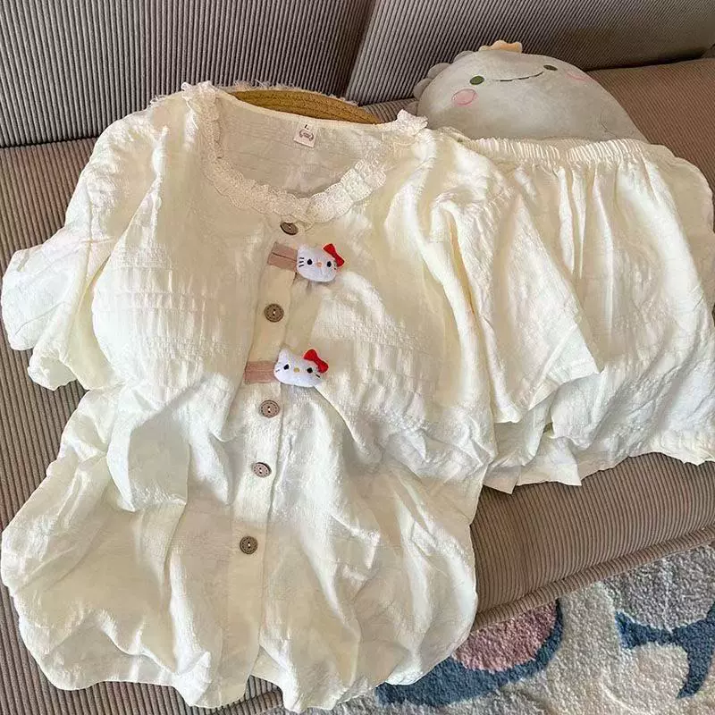 Пижамный комплект Hello Kitty — летняя детская одежда, короткий рукав с шортами или длинный рукав с брюками, размеры M–2XL