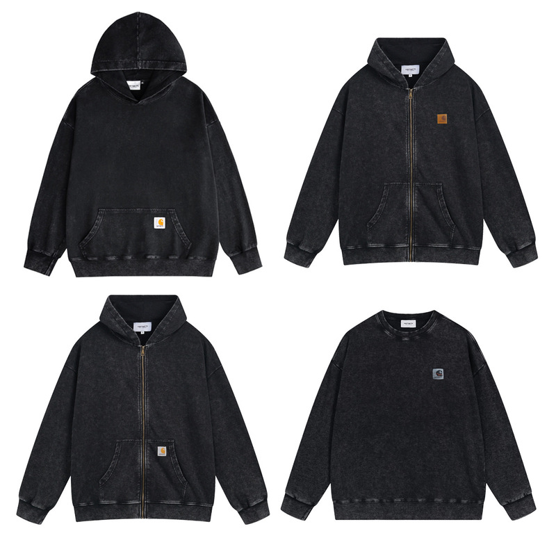 2025 New Carhartt Classic Washed Men's Hooded Zip-Up Sweatshirt and Sweatpants Set, Ins Cross-Border Retro Loose Fit