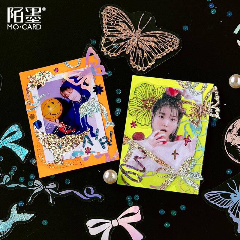 Mo mo PET caliente color oro láser etiqueta bolsa de papel flash serie sueño creativo diario etiqueta decoración 45 unidades