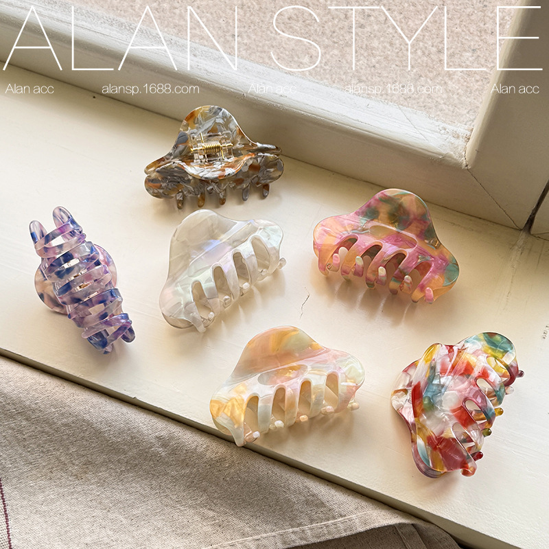 a li south korea spring/summer acetate hairpin classic graceful and fashionable back of head updo hair claw colorful leopard print shark clip