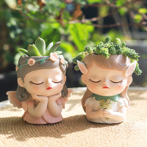 If Factory Cute Elf Resin Desktop Gardening Succulent Flower Pots Creative Garden Decoration Flower Pots Containers