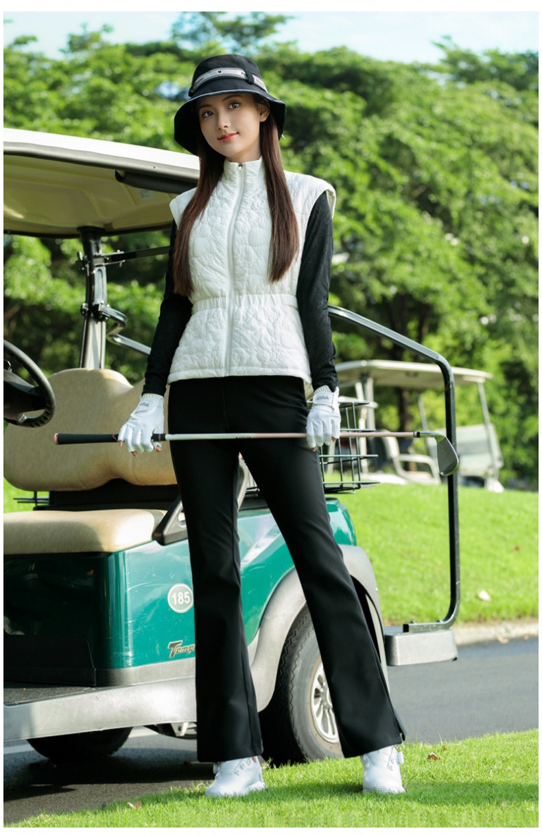 Áo vest khoác nữ thể thao golf chần bông cổ đứng khóa kéo — Áo vest trắng [eo có thể điều chỉnh/cổ áo đứng có khóa kéo/lót chần bông] YF856 chi tiết 10