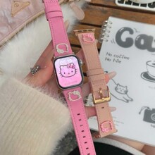 适用苹果手表iwatch11代987654Ultra/SE皮质Kitty配饰荔枝纹表带
