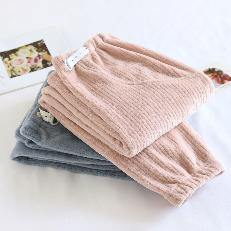 Pregnant women's autumn and winter home pants simple solid color thick flannel warm pants coral fleece sleep pants loose wholesale