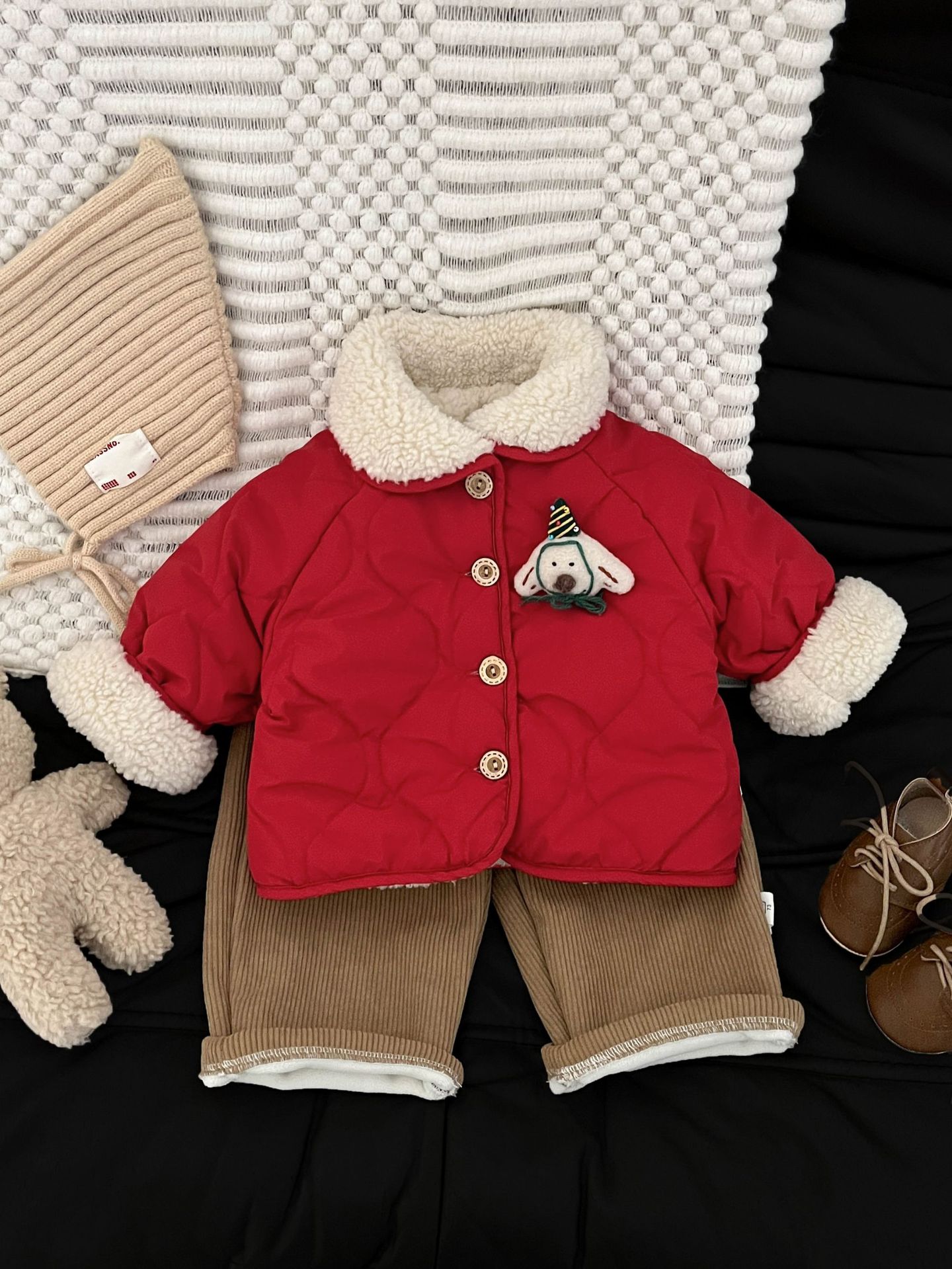 Bebé de Año Nuevo ropa de algodón rojo invierno nuevo estilo extranjero bebé cordero con tapa abrigo de algodón cálido ropa de Año Nuevo