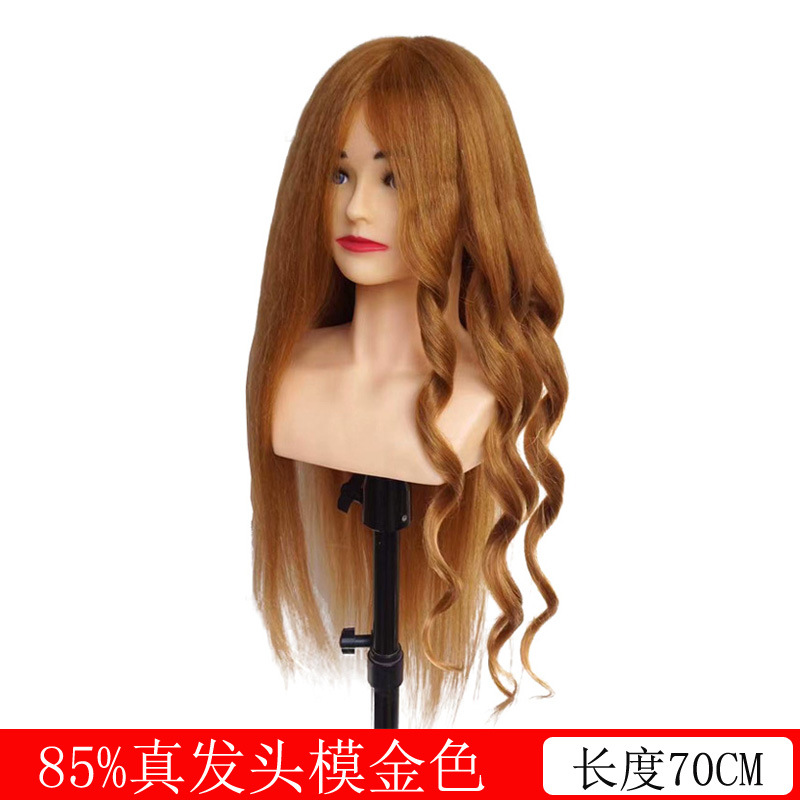 Cabeza de modelo con hombros de cabello real cabeza de maniquí ejercicio de cabello trenzado maquillaje de modelado cabeza de muñeca de rollo caliente