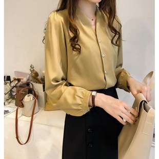 Autumn New Women's Simple Elegant Solid Color Chiffon Shirt Women's Long Sleeve Top Loose Korean Style Shirt
