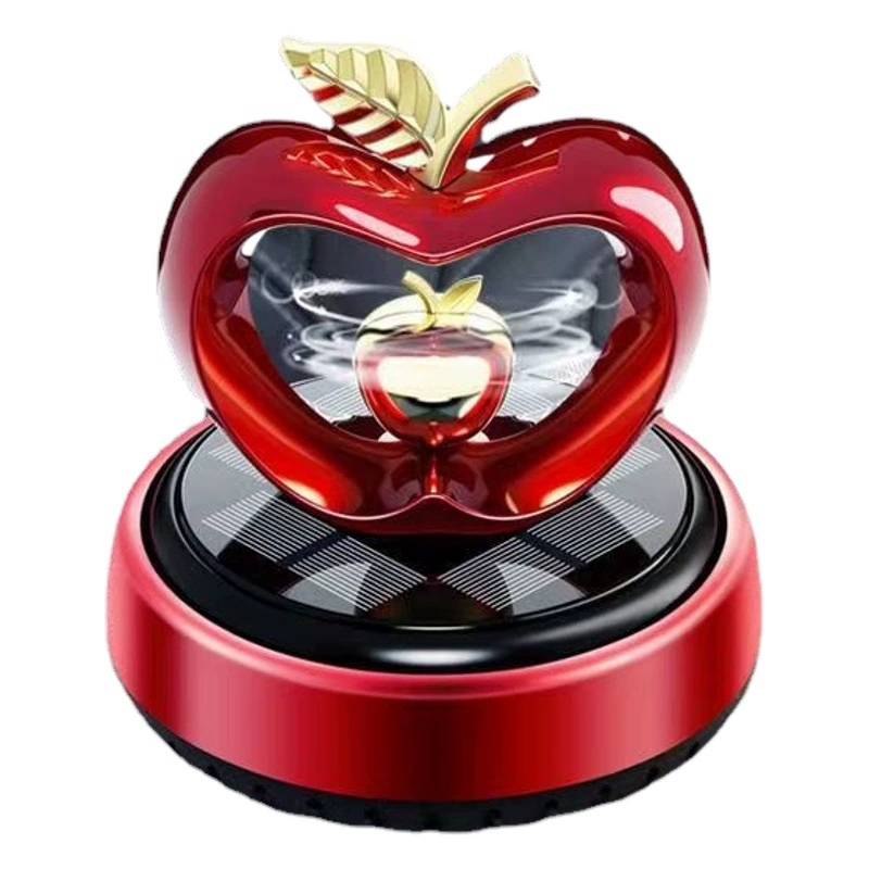 Автомобильный держатель для ароматерапии в форме яблока на солнечной батарее, украшение для автомобиля, парфюм, который вращается при подсветке, аксессуары для интерьера автомобиля.