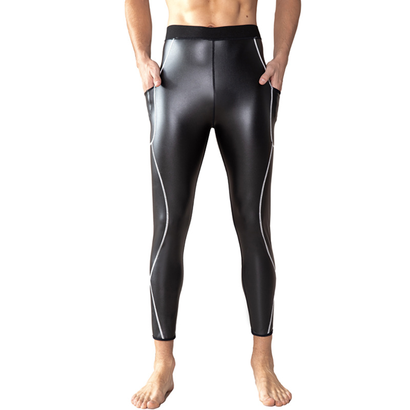 Men's Cropped Leather Trousers Hip-lifting Waist-tightening Belly-tightening Trousers High Waist Slimming Body-shaping Pocket Trousers