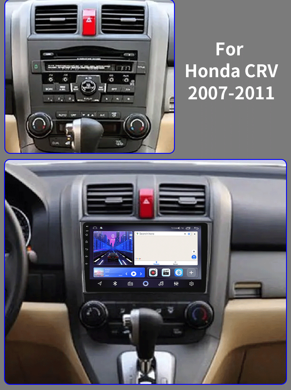 Cross-Border Suitable for 07-11 Honda Crv Wireless Carplay Large Screen Android Gps Car Bluetooth Navigation