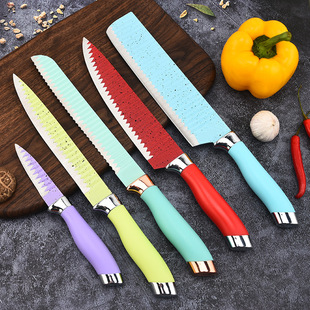 Factory Cross-Border Foreign Trade E-Commerce Wholesale Colorful Double-Plated Wave-Pattern Stainless Steel Knives with Double-Sided Suction Packaging