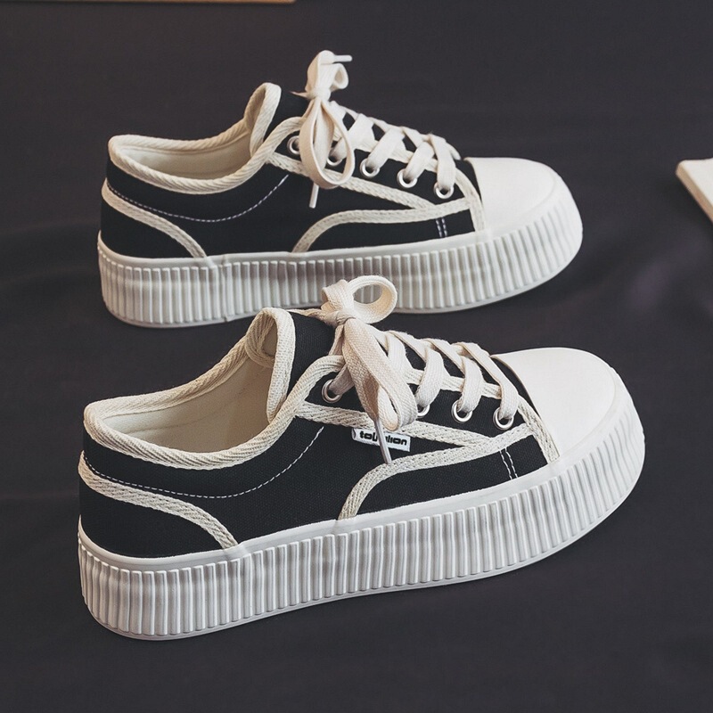 Thick-Soled Canvas Biscuit Shoes for Women, 2026 Spring and Summer New Style, Versatile Platform Sports Casual White Sneakers Thick-Soled Canvas Biscuit Shoes for Women, 2026 Spring and Summer New Style, Versatile Platform Sports Casual White Sneakers