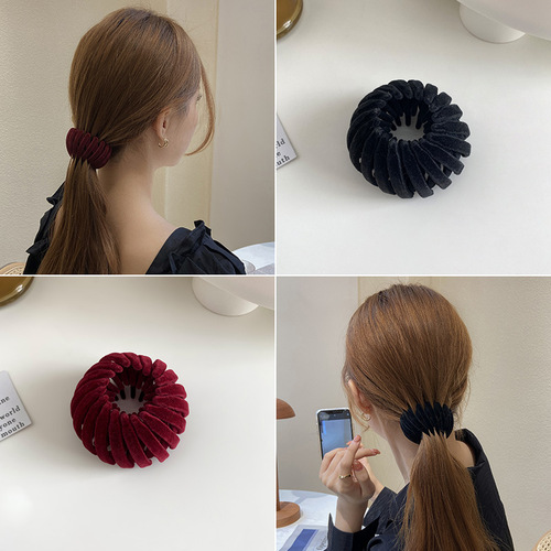 Korean lazy hair iron ball head artifact velvet bird's nest fluffy hair band hairpin high ponytail headdress