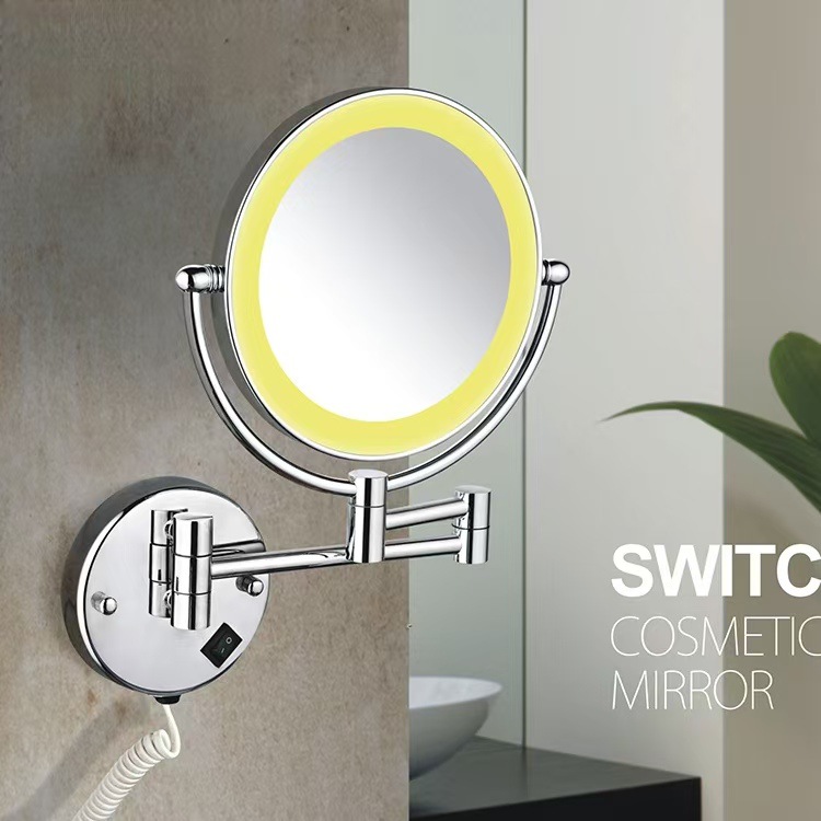 Folding Double-Sided Makeup Mirror with Led Light, Wall-Mounted, Hotel Bathroom Self-Adhesive Wall-Mounted Beauty Mirror with Led