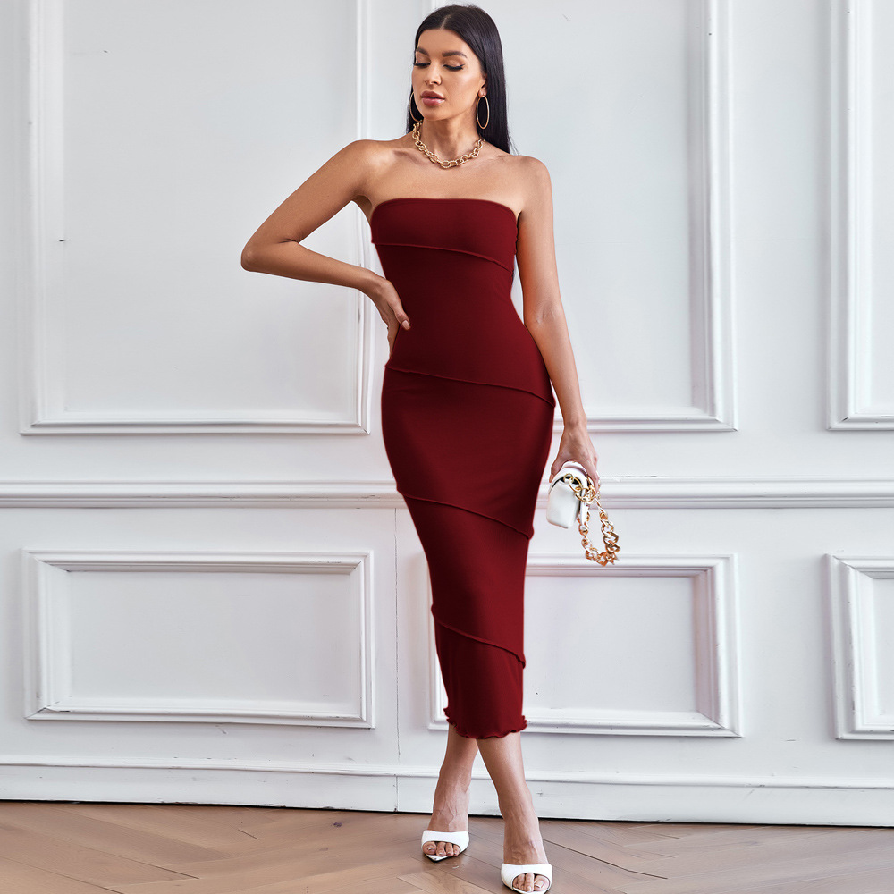 Chic Strapless Bodycon Dress Solid Color Summer Beachwear Elegant Style Wholesale Available low MOQ