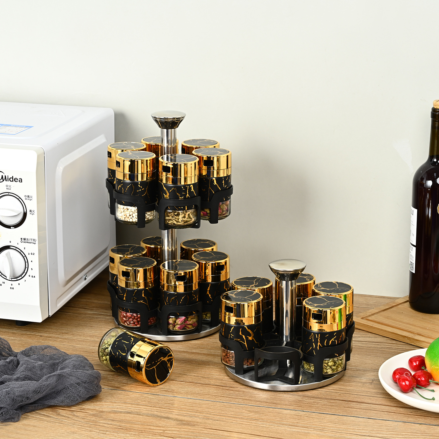 Hogar cocina condimento tarro combinación traje sal tarro traje sal MSG condimento caja giratoria vidrio condimento botella al por mayor